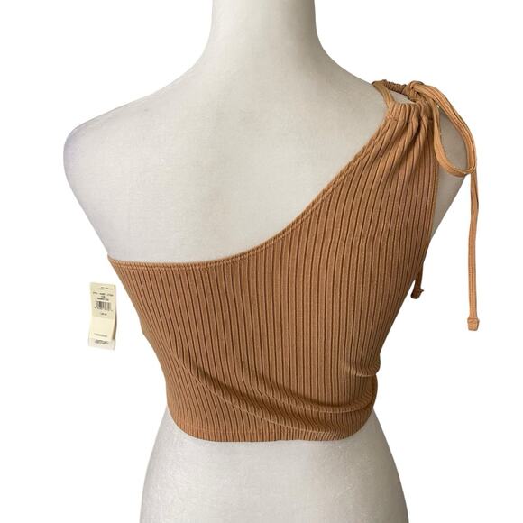 Aerie Womens Medium Crop Top Ribbed One Shoulder Tan NWT Blouse Tee Basic Casual - Picture 7 of 7